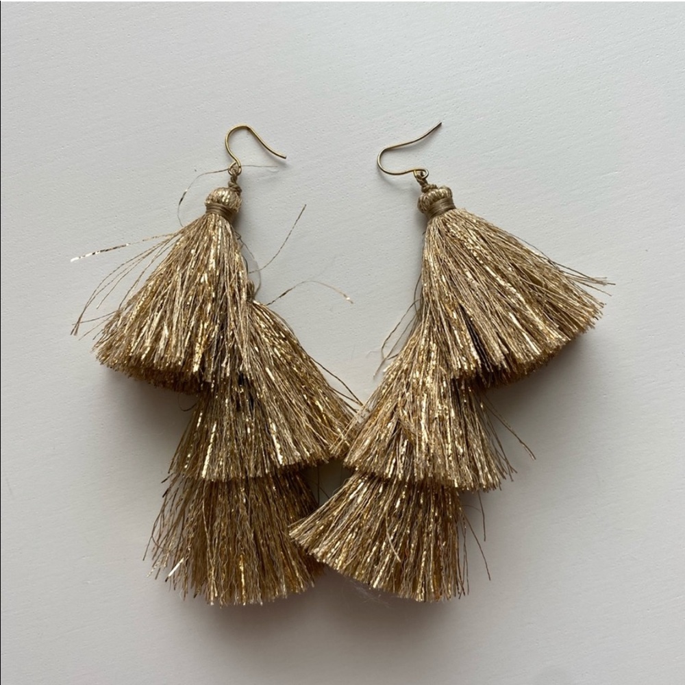 Gold Shimmer Tassel Earrings - Picture 1 of 2